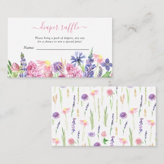 水の色ワイルドフラワーおむつラッフルベビーシャワー エンクロージャーカード (正面/裏面)