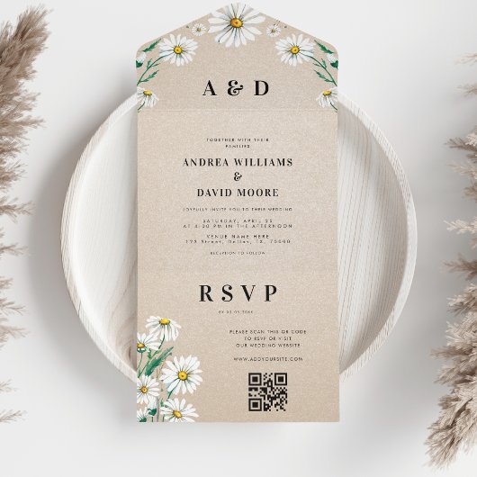 水の色ワイルドフラワーのデイジー結婚すべて オールインワン招待状