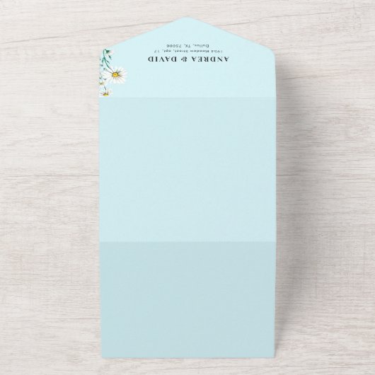 水の色ワイルドフラワーのデイジー結婚すべて オールインワン招待状 (外側)