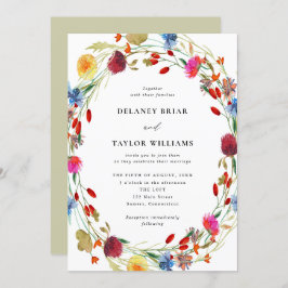 水の色ワイルドフラワーのリース結婚すべて 招待状