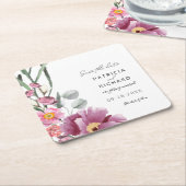 水の色ワイルドフラワーウェディング日付を保存 スクエアペーパーコースター (アングル)