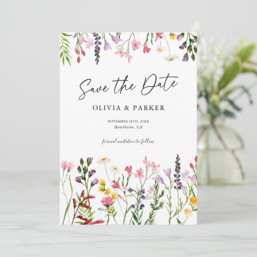 水の色ワイルドフラワーウェディング日付を保存 セーブザデート (スタンド正面)