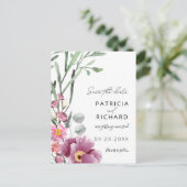 水の色ワイルドフラワーウェディング日付を保存 ポストカード (スタンド正面)