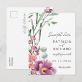 水の色ワイルドフラワーウェディング日付を保存 ポストカード (正面/裏面)