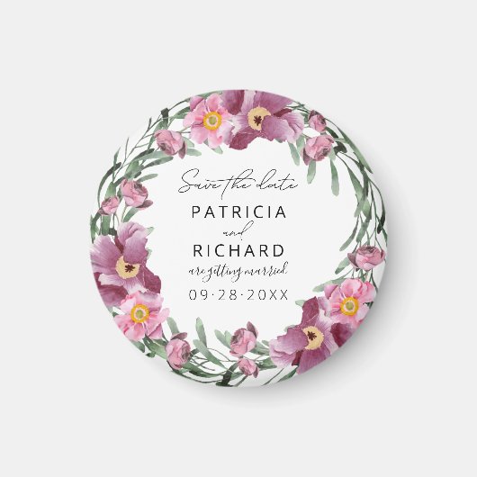 水の色ワイルドフラワーウェディング日付を保存 マグネット (正面)