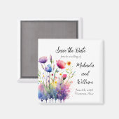 水の色ワイルドフラワーウェディング日付を保存 マグネット (正面/裏面)