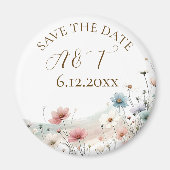 水の色ワイルドフラワーウェディング日付を保存 マグネット (正面)