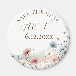 水の色ワイルドフラワーウェディング日付を保存 マグネット