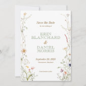 水の色ワイルドフラワーウェディング日付を保存 招待状 (正面)