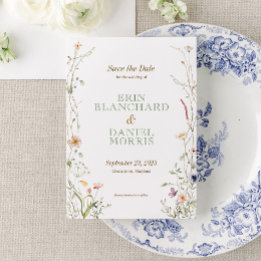 水の色ワイルドフラワーウェディング日付を保存 招待状