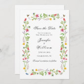 水の色ワイルドフラワーウェディング日付を保存 案内状 (正面/裏面)