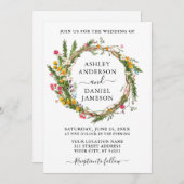 水の色ワイルドフラワーウッドリース結婚ズ 招待状 (正面/裏面)