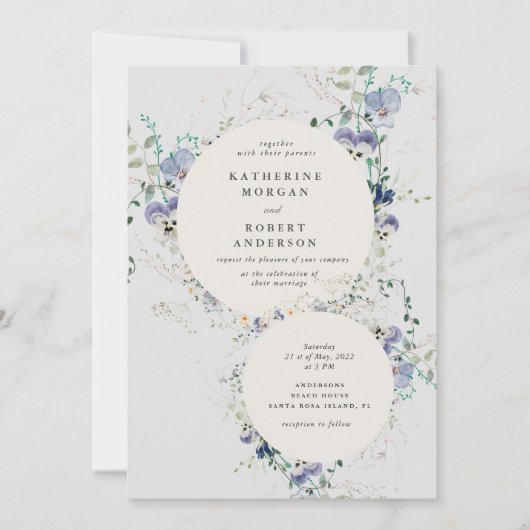 水の色ワイルドフラワーエレガントウェディング招待状 招待状 (正面)