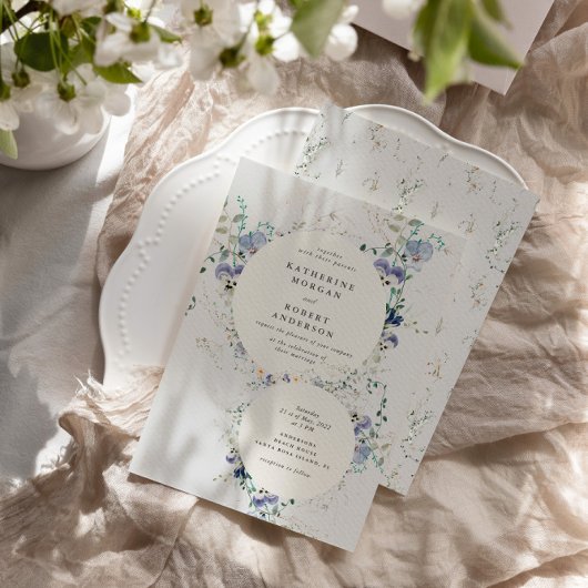 水の色ワイルドフラワーエレガントウェディング招待状 招待状