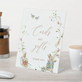 水の色ワイルドフラワーエレガントペーターラビットベビー 台座サイン