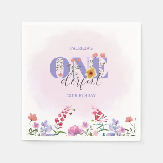 水の色ワイルドフラワーオネダーフル春誕生日 スタンダードカクテルナプキン (正面)