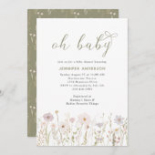 水の色ワイルドフラワーオベビースクリプトシャワー 招待状 (正面/裏面)