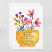 水の色ワイルドフラワーオンポット誕生日招待状 シーズンカード (正面/裏面)
