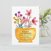 水の色ワイルドフラワーオンポット誕生日招待状 シーズンカード (スタンド正面)