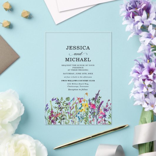 水の色ワイルドフラワーカントリーウェディング アクリル招待状 (インサイチュ (ウェディング))