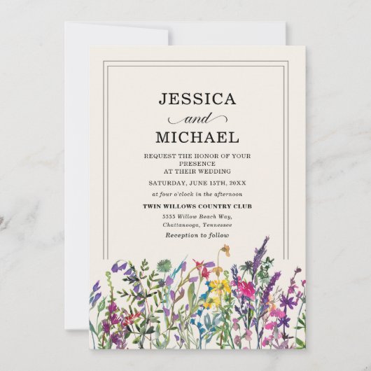 水の色ワイルドフラワーカントリーウェディング 招待状 (正面)