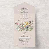 水の色ワイルドフラワーガーデンと虫結婚のInv オールインワン招待状 (内側)