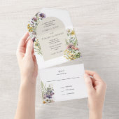 水の色ワイルドフラワーガーデンアーチフローラ結婚ズ オールインワン招待状 (貼ってはがせる)