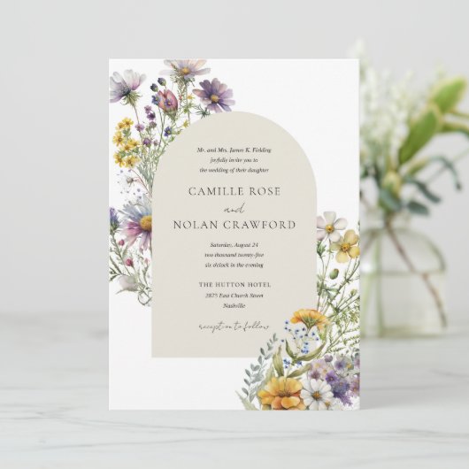 水の色ワイルドフラワーガーデンアーチフローラ結婚ズ 招待状 (スタンド正面)