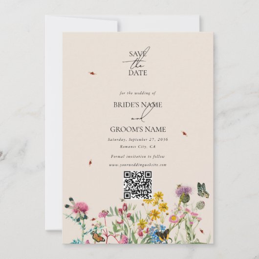 水の色ワイルドフラワーガーデンカップルの写真結婚の セーブザデート (正面)