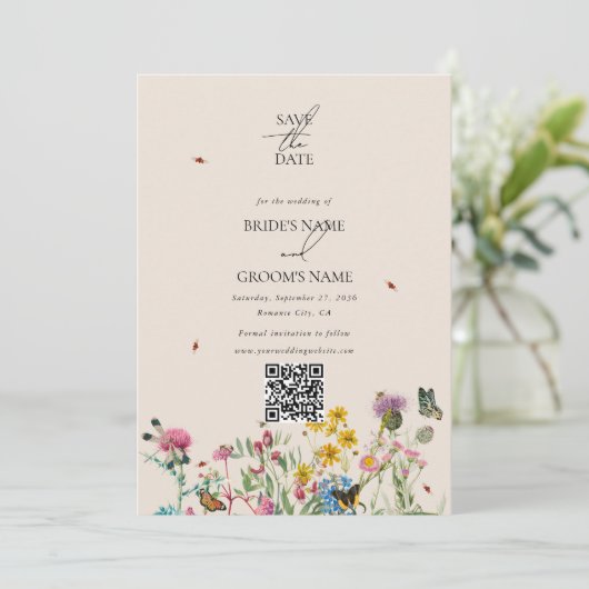 水の色ワイルドフラワーガーデンカップルの写真結婚の セーブザデート (スタンド正面)