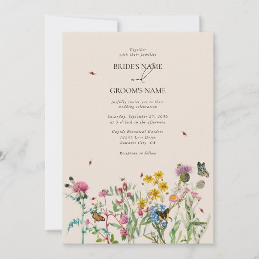 水の色ワイルドフラワーガーデンカップルの写真結婚の 招待状 (正面)