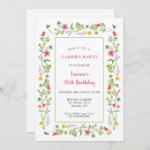 水の色ワイルドフラワーガーデンバースデーパーティー 招待状 (正面/裏面)