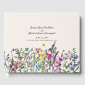 水の色ワイルドフラワークリームパープル結婚ズ ゲストブック (正面)