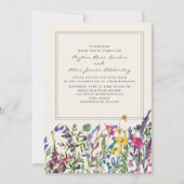 水の色ワイルドフラワークリームパープル結婚ズ 招待状 (正面)