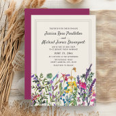 水の色ワイルドフラワークリームパープル結婚ズ 招待状