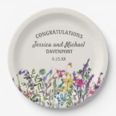 水の色ワイルドフラワークリーム結婚ズ ペーパープレート (正面)