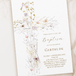 水の色ワイルドフラワークロス洗礼招待状 招待状