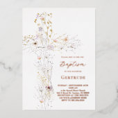 水の色ワイルドフラワークロス洗礼招待状 箔招待状 (正面)