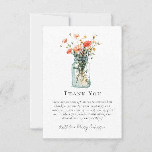水の色ワイルドフラワーケピー悔やみや弔慰葬儀 サンキューカード (正面)