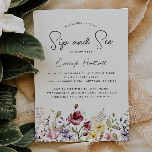 水の色ワイルドフラワーシップと参照ベビーシャワー 招待状