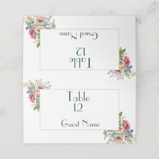 水の色ワイルドフラワーシンプルのエレガントな結婚式 プレイスカード (外部開封)