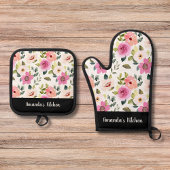 水の色ワイルドフラワースタイリッシュギフト 鍋つかみ&鍋敷きセット