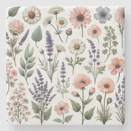 水の色ワイルドフラワースタイリッシュ春&夏 ストーンコースター (正面)