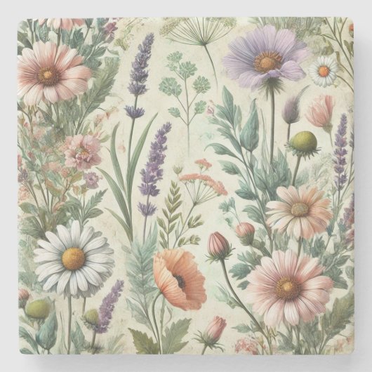 水の色ワイルドフラワースタイリッシュ春&夏 ストーンコースター (正面)