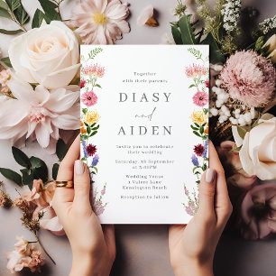 水の色ワイルドフラワーズ春サマー結婚ズ 招待状