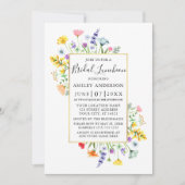 水の色ワイルドフラワーズ金ゴールドフレームブライダルランチョン 招待状 (正面)