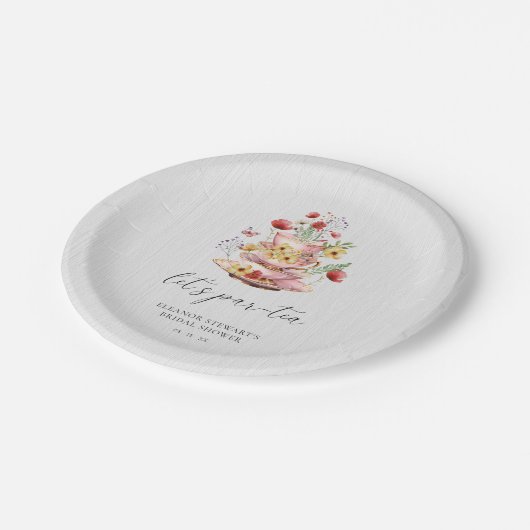 水の色ワイルドフラワーティーパーティーブライダルシャワー ペーパープレート (アングル)