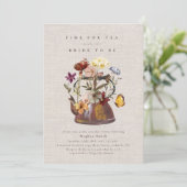 水の色ワイルドフラワーティーパーティーブライダルシャワー 招待状 (スタンド正面)