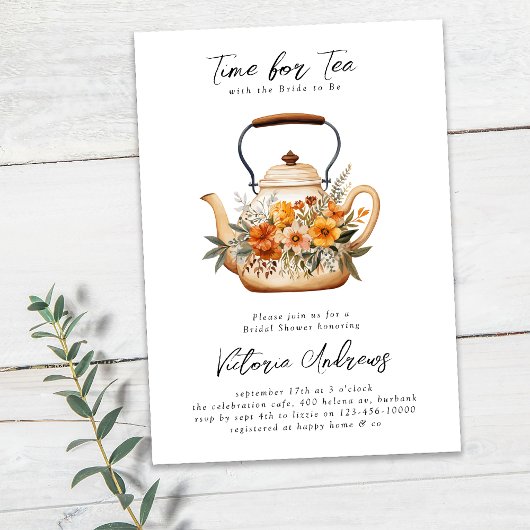 水の色ワイルドフラワーティーパーティーブライダルシャワー 招待状