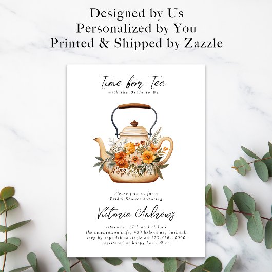 水の色ワイルドフラワーティーパーティーブライダルシャワー 招待状